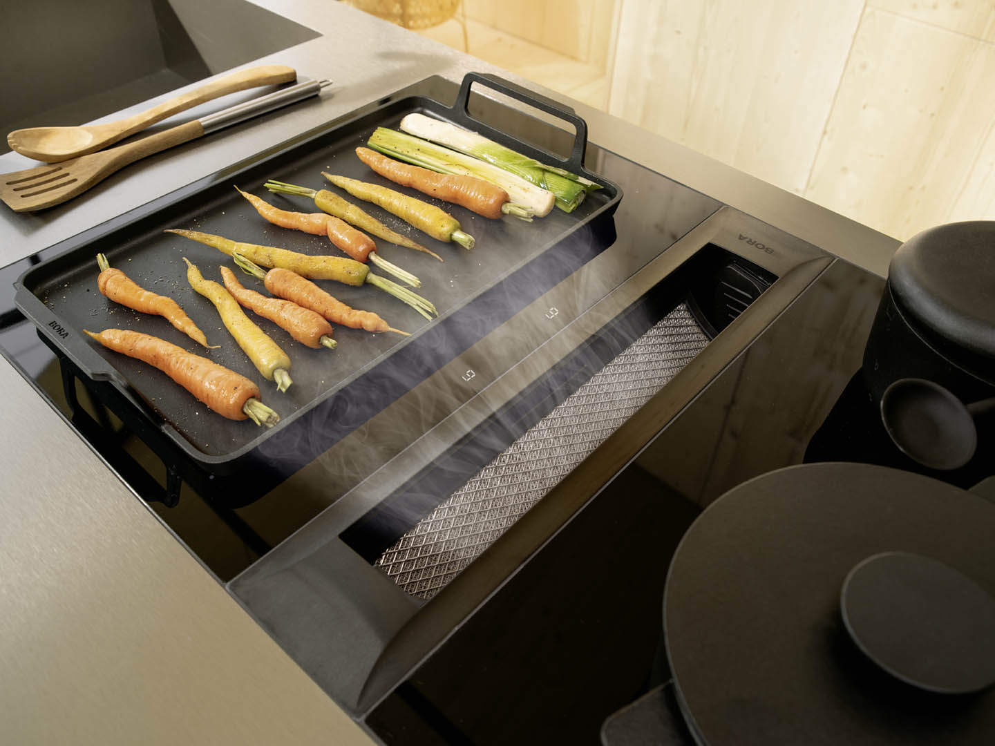Cocina abierta con placa integrada