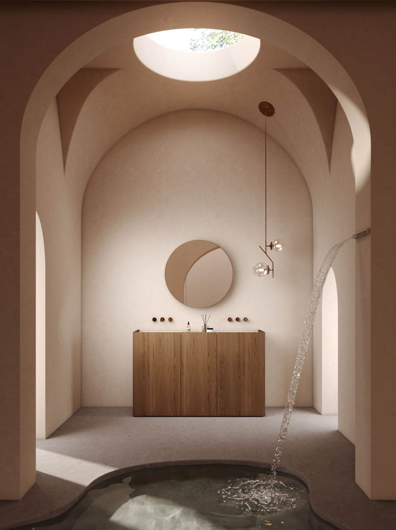 Configuración de mueble de baño con lavabo sobre encimera