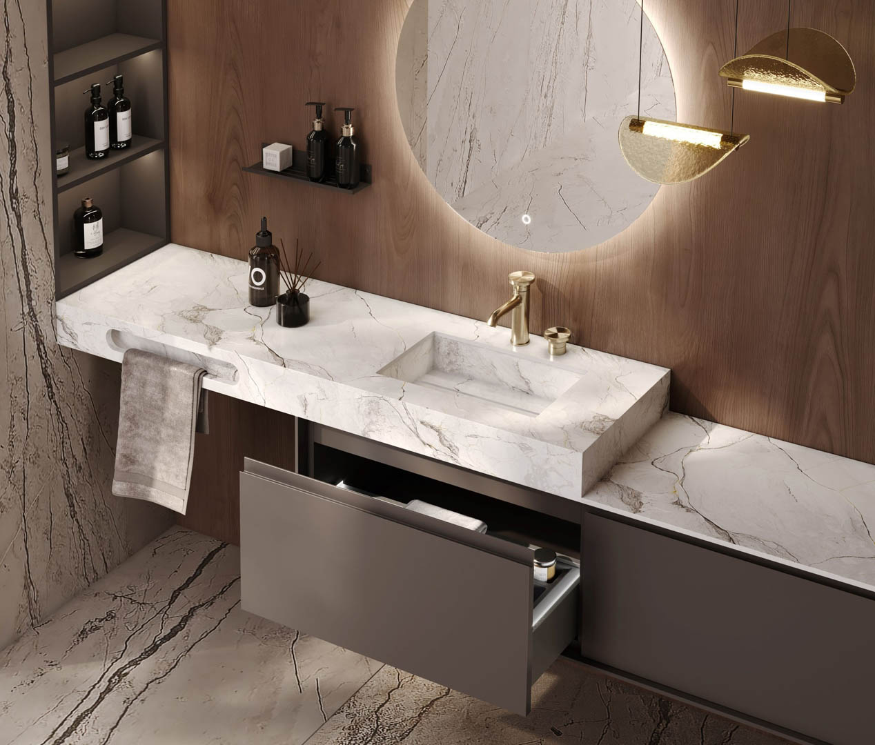 Materiales nobles en muebles de baño Espacio Baño con maderas técnicas