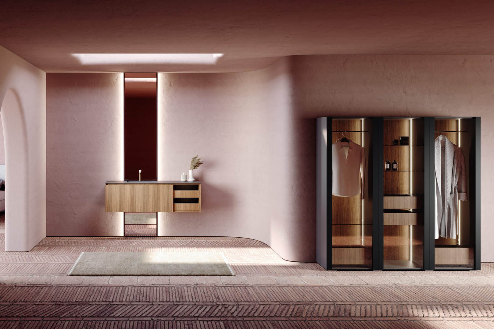 Mueble de baño colección Trazo con cortes biselados a 45 grados