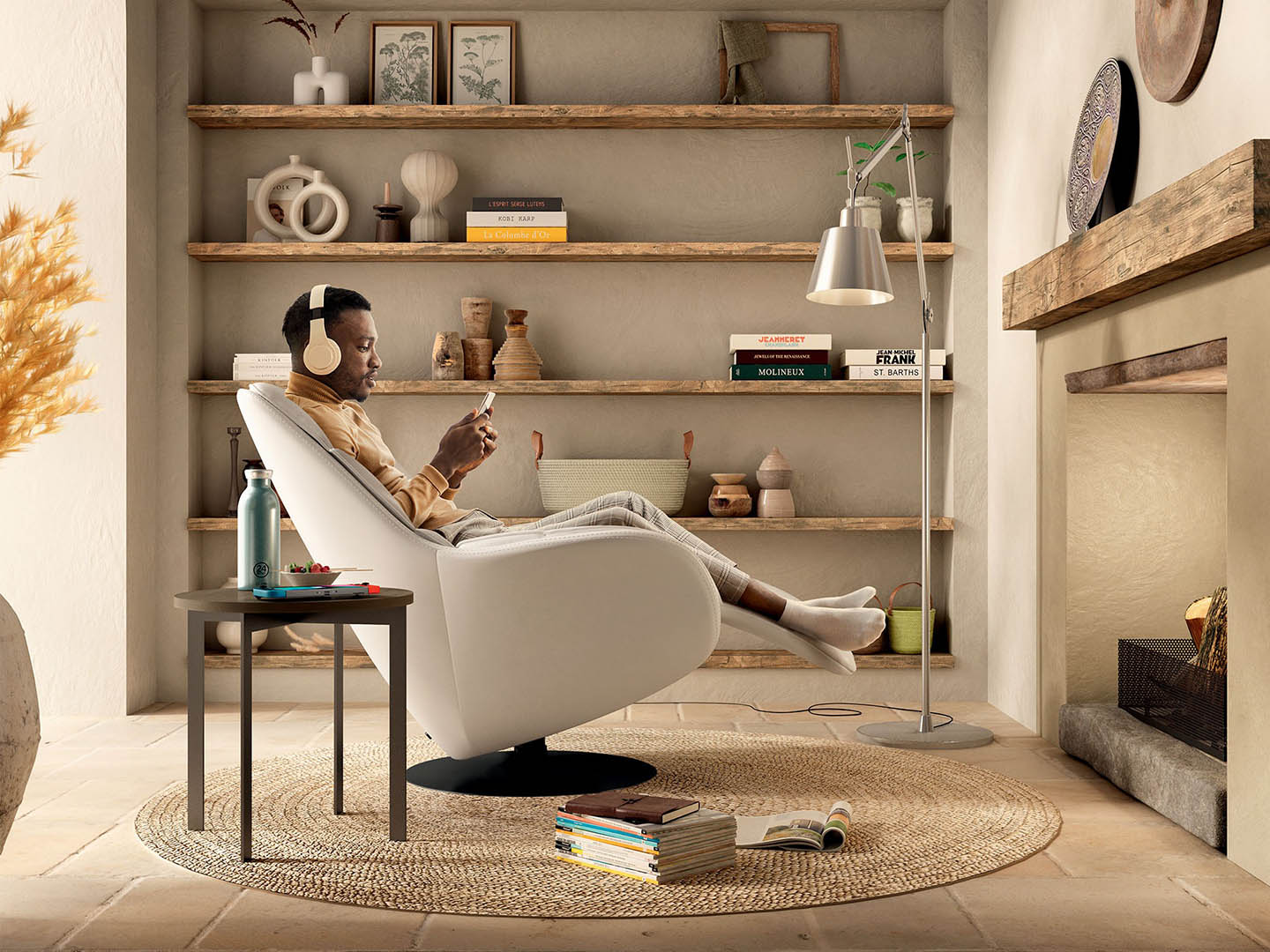 Tapizado de cuero Natuzzi Editions con acabados premium para proyectos de interiorismo en Málaga