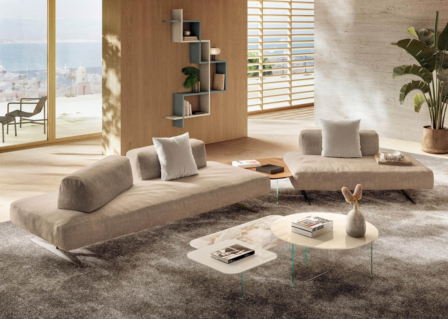 Lago diseño - Mesa de vidrio templado con base escultural