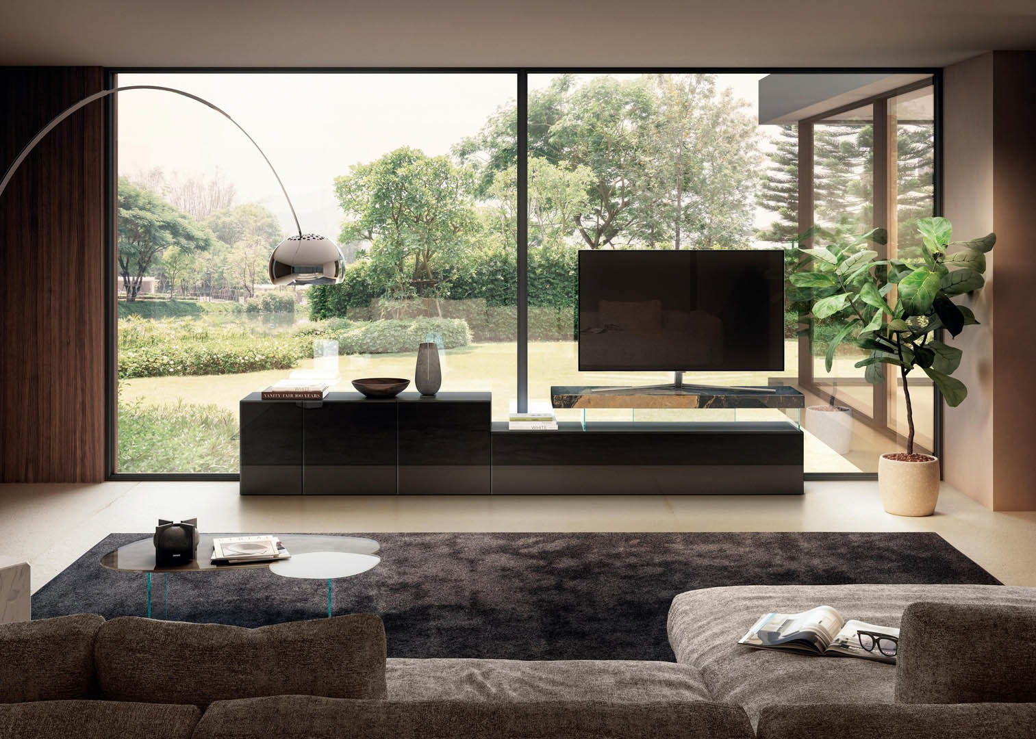 Lago muebles contemporáneos - Cama flotante con mesillas integradas